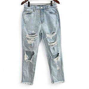 Aeropostale Mom Jeans Womens Size 8 Distressed Blue Frayed Hem Light Wash